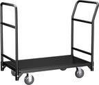 Platform Truck Cart, 37.2"x31"x45.6" Heavy Duty Push Cart Dolly, 2100lbs Capacity Flatbed Carts with Front Handle and Rear Guardrail, Industrial Carts for Warehouse and Garage, Black