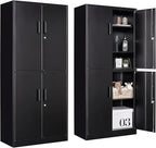 Metal Storage Cabinet with 3 Adjustable Shelves and 4 Doors,71" Garage Storage Cabinet with Lock,Black Metal Cabinets with Locking Doors,Steel Tool Cabinets,Lockable Cupboard for Home,Office,Garage