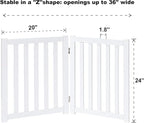 LZRS 2-Panel Wooden Free Standing Foldable Dog Gate Indoor – Solid Hardwood 24" High, Step-Over Safety Pet Gate for Doorways, Stairs & Small Spaces - Indoor Use, White