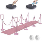kaiyomi 8Pcs Stanchions Posts Velvet Ropes with Pink Carpet and Sign Frame, Water or Sand-Fillable Base, Suitable for 8.5" x 11" A4 Paper Size Sign Frame for Pink Carpet Party Decoration (Pink)