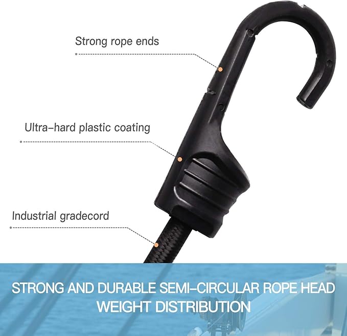 ZHOUBIN 32 Inch Black Bungee Cords with Hooks Heavy Duty, 2 Pcs