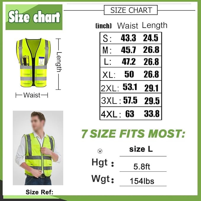 YOWESHOP High Reflective Visibility Safety Vest with Pockets and Zipper Custom Your Logo Safety Workwear