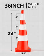 BATTIFE 12 Pack Traffic Safety Cones 36 Inches with Reflective Collars, PVC Orange Construction Cone for Traffic Control, Driveway Road Parking