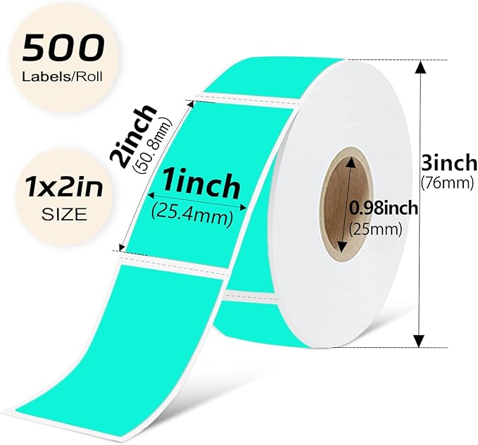 1x2 Inch Thermal Labels,500PCS Rectangle Stickers,Waterproof Removable Blank Stickers for Address,Jars,Freezer Containers & Pantry Organization,Watercolor Green