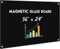 Black Dry Erase Board, 36" x 24" Magnetic Glass Whiteboard for Wall, Black Glass White Board with 1 Marker Tray and 3 Magnets for Office, Home, Classroom
