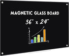 Black Dry Erase Board, 36" x 24" Magnetic Glass Whiteboard for Wall, Black Glass White Board with 1 Marker Tray and 3 Magnets for Office, Home, Classroom