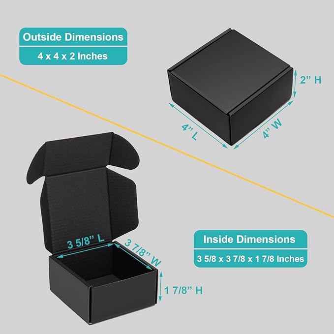 Mcfleet 4x4x2" Black Shipping Boxes - Corrugated Cardboard Mailing Box Packaging for Small Business - Tab Locking Literature Mailer Flat Empty Gift Packing Supplies 24 Pack