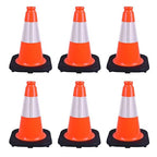 6 Pack 12" Orange PVC Safety Cones with Reflective Stripe, Black Base Stackable Training Cones for Soccer, Sports Drills, Gym, and Indoor or Outdoor Activities (6, Orange, 12 Inch)