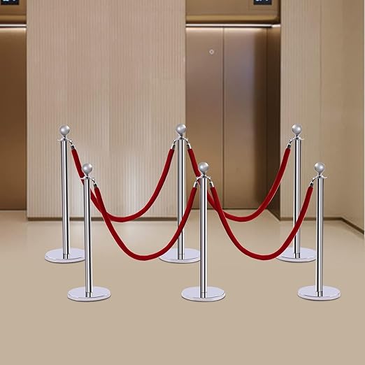 6 Packs Stanchions Posts, Stanchions Set Crowd Control Barriers with 4.9 ft Red Velvet Rope, Stanchion and Velvet Ropes Red Carpet Poles for Party Supplies