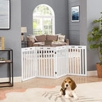 unipaws 29.5'H Free Standing Tall Wooden White Dog Cat Gate, Foldable Pet Fence for Doorway, Stairs, Indoor Use