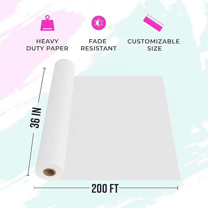 Bryco Goods 36”x2400” (200’) White Wrapping Paper – Kraft Paper Roll for Painting, Drawing, Banner, Bulletin Board, Easel Use, Floor Covering, Packaging, Shipping, Arts & Crafts – Made in USA