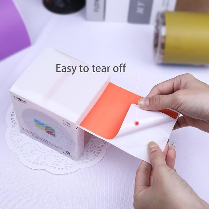 PARLAIM 3" x 5" Rectangle Adhesive Color Code Stickers,250 per Dispenser Box Roll Square Label Inventory Stickers Salmon