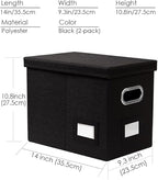 PRANDOM File Organizer Box - Set of 2 Collapsible Decorative Linen Filing Storage Hanging File Folders with Lids Office Cabinet Letter Size Black (14x9.3x10.8 inch)