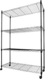 Whitmor 4 Tier Storage Shelving, Heavy Duty with Wheels, Adjustable Steel Organizer Wire Rack, 400 lbs Capacity per Shelf, Max 1600 lbs Total for Garage, Kitchen, Plant, 36" L x 14" W x 54" H, Black
