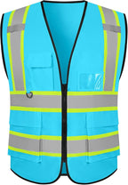 Safety Vest Customize Logo with 5 Pockets & Zipper Reflective High Visibility Vest Class 2 Outdoor Workwear