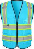Safety Vest Customize Logo with 5 Pockets & Zipper Reflective High Visibility Vest Class 2 Outdoor Workwear