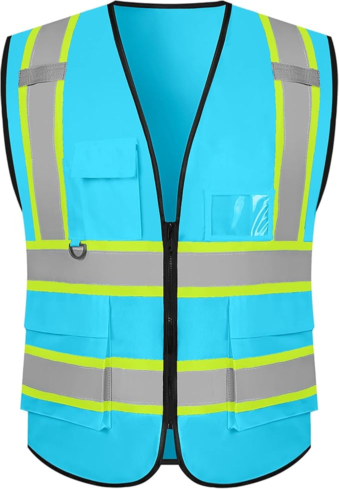 Safety Vest Customize Logo with 5 Pockets & Zipper Reflective High Visibility Vest Class 2 Outdoor Workwear