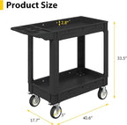 Heavy Duty Utility Rolling Tool Cart, 550 lbs Capacity Utility Service Cart with Two Trays and Wheels, 40 x 17-Inch Rolling Service Carts Huge Storage, Garage, Warehouse, Workshop, Black