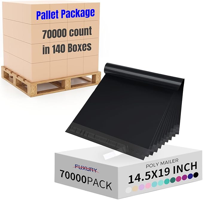 Fuxury 70000 Pcs 14.5X19" Poly Mailers Envelopes Shipping Bags for Clothing,Strong Adhesive Packaging Bag for Small Business Suppliers, Self Seal Mailing Poly Bags,Black