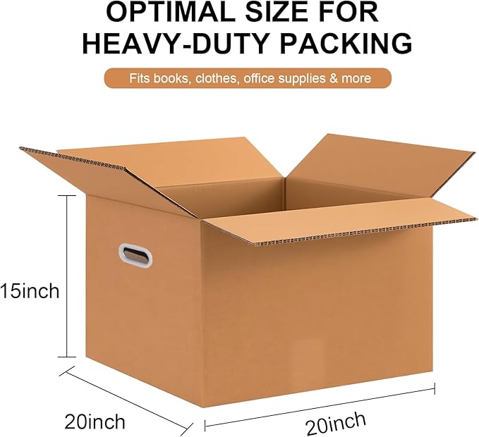 Large Moving Boxes with Handles Heavy Duty, 12 Pack 20" x 20" x 15" Double Corrugated Packing Boxes for Moving Shipping Storage (20"x 20"x 15"(with Handle))