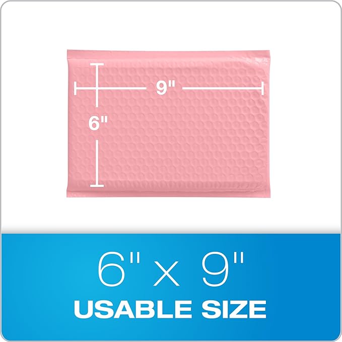 Quality Park Bubble Mailers, 6 x 9, Pink Poly Mailers, Padded Envelopes, Shipping Bags, Water Resistant, Self Seal, 50 Per Box (QUA85907)