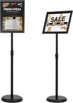 8.5 x 11 Inch Adjustable Pedestal Sign Poster Stand, Heavy Duty Floor Standing Sign Stand Aluminum Snap Open Display Frame for Vertical and Horizontal View Sign Displayed(Black)