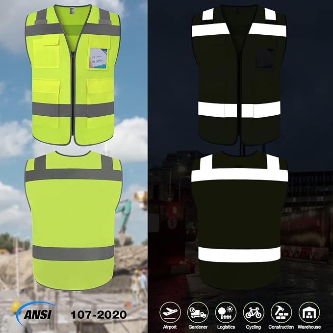 TCCFCCT Safety Vest - Men's 5 Pocket Reflective Vest, Durable High Visibility, ANSI/ISEA Compliant, T5-Yellow, L