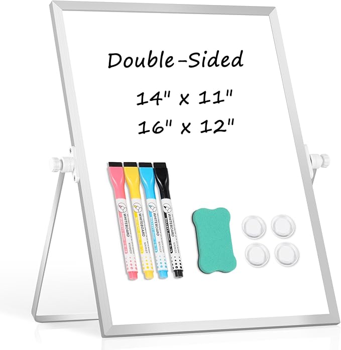 Dry Erase Magnetic White Board, 11" x 14" Double-Sided Desktop Whiteboard with Stand, Portable Small Whiteboard Set for Drawing, Office, Home, School