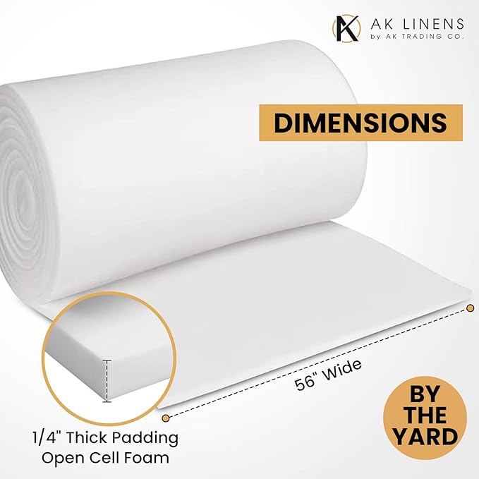 AK Trading CO. 1/4” Thick Open Cell Upholstery Foam Padding – 56” Wide – by The Yard – Soft, Upholstery, Crafts & DIY Projects Foam