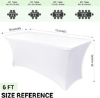 Obstal 10-Pack Stretchy Spandex Tablecloth for 6 Foot Rectangular Table - Universal Fitted Table Covers, Ideal for Weddings, Banquets & Events (White, 72" L x 30" W x 30" H)