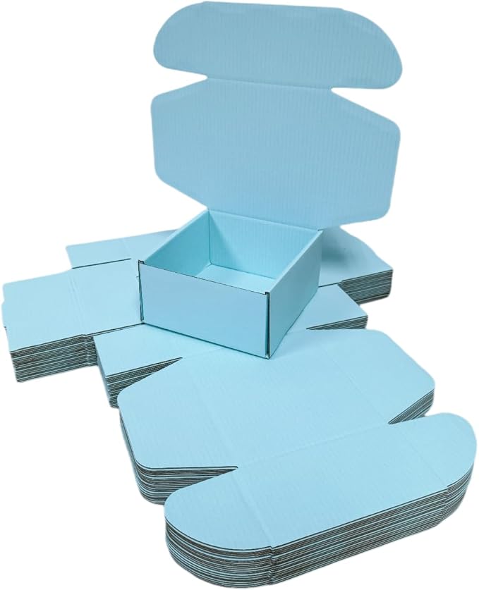 15 Pcs 6 x 6 x 3 inches Corrugated Cardboard Gift Boxes Recyclable Shipping Boxes for Mailing & Holidays, Wedding, Birthday, Gifts Packaging (Sky Blue, 6 x 6 x 3")