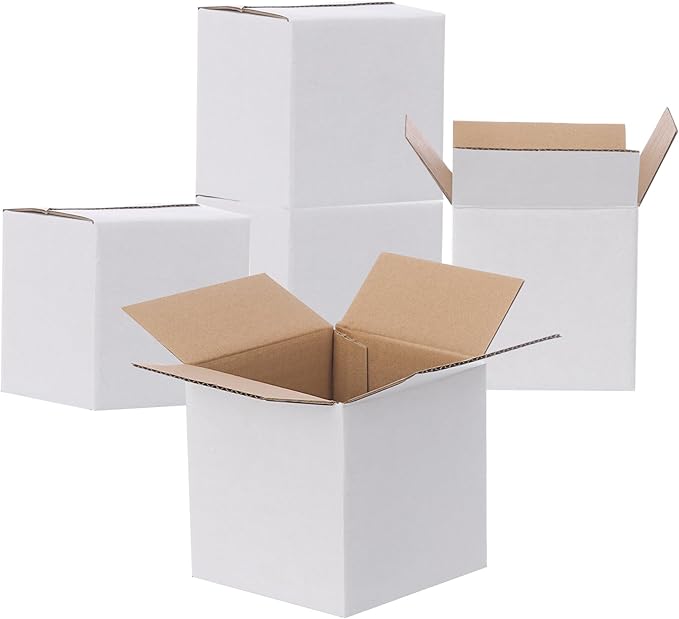 FARRAY Shipping Boxes 4x4x4 inches (Inner Size), 50 Pack Sturdy Kraft Corrugated Small Cardboard Boxes for Mailing Packing,White