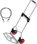 LEADALLWAY Dolly Cart Folding Hand Truck and Dolly,Steel Portable Cart with Telescoping Handle and Nylon+Rubber Wheels 220 lb Capacity