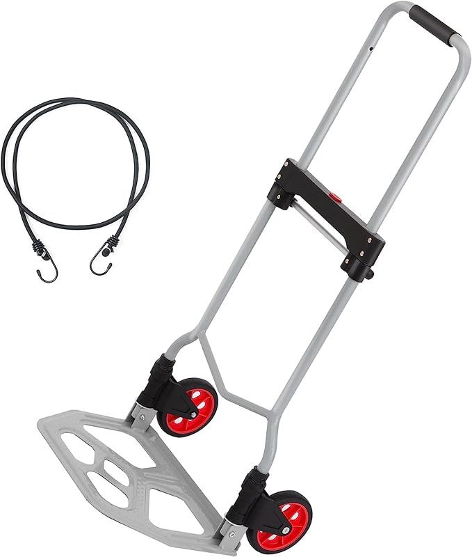 LEADALLWAY Dolly Cart Folding Hand Truck and Dolly,Steel Portable Cart with Telescoping Handle and Nylon+Rubber Wheels 220 lb Capacity
