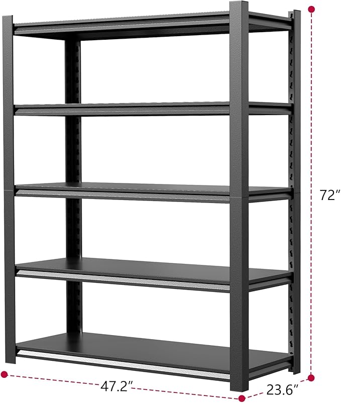 48" W Garage Storage Shelves 2500LBS Heavy Duty Garage Shelving 5 Tier Adjustable Shelving Unit Metal Storage Rack for Basement Warehouse Supermarket 23.6" D x 47.2" W x 72" H