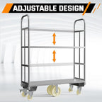 Two Tier U-Boat Platform Truck Cart, 16 x 48Inch Narrow Aisle Flatbed Truck w/6PCS Wheel Caster 2500LBS Weight Capacity Heavy Duty Platform Dolly with Removable Handles for Warehouse, Storage Room