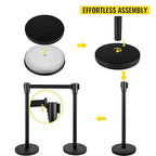 VEVOR Crowd Control Stanchion, Set of 8 Pieces Stanchion Set, Stanchion Set with 6.6 ft/2 m Black Retractable Belt, Black Crowd Control Barrier w/Concrete and Metal Base - Easy Connect Assembly