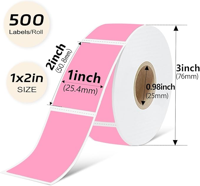 1x2 Inch Thermal Labels,500PCS Rectangle Stickers,Waterproof Removable Blank Stickers for Address,Jars,Freezer Containers & Pantry Organization,Pink