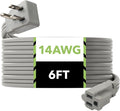 BN-LINK 6ft Air Conditioner Extension Cord, 14 Gauge Heavy Duty Power Cord, Gray, 3 Prong Grounded Flat Plug, 15 Amps, for Indoor Air Conditioner, Refrigerator and All Major Appliances