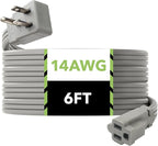 BN-LINK 6ft Air Conditioner Extension Cord, 14 Gauge Heavy Duty Power Cord, Gray, 3 Prong Grounded Flat Plug, 15 Amps, for Indoor Air Conditioner, Refrigerator and All Major Appliances