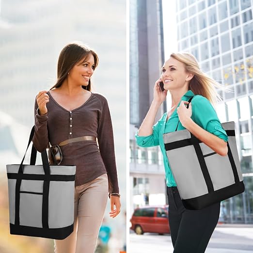 2Pk Insulated Reusable Tote Bag for Grocery Shopping for Women/Men, Pizza/Food Delivery Bag to Keep Food Cold/Hot for Professional Food Carriers, Cooler bags for Travel/Beach/Picnic, Grey