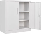 SISESOL White Metal Storage Cabinet with Doors and Shelves,36 inch Small Metal Cabinet with Lock,Short Garage Storage Cabinets,Locking Steel Cupboard for Home,Office,Kitchen,Garages