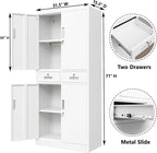 BESFUR 71“H Metal Storage Cabinet with 2 Lockable Drawers and 2 Lockable Doors, Metal Cabinet with 2 Adjustable Shelves, Locking Cabinet for Garage, Office, Classroom - White