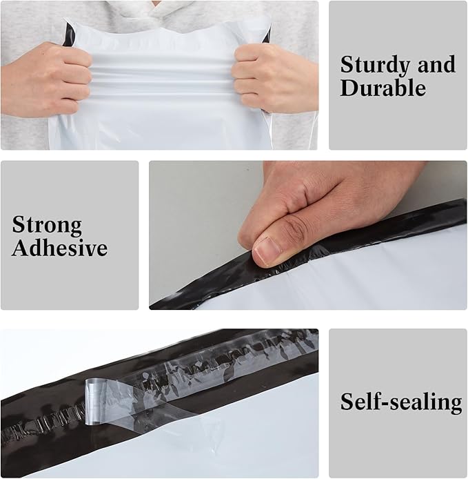 Outus 50 Pcs Mailers with 50 Pcs Poly Self Adhesive Clothes Packaging Bags 4 Sizes Self Adhesive Shipping Mailers Frosted Sealing Plastic Bags for Clothing Small Business Flexible Mailing