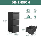 3 Drawer File Cabinet with Lock, Metal Vertical Filing Cabinets for Home Office, Steel Storage Cabinet for Hanging Legal/Letter Size Files, Assembly Required (Black)