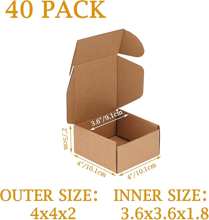 PHAREGE 4x4x2 inch Shipping Boxes Bulk 40 Pack Brown, Tab Lock Tuck Top Mailer Boxes for Packaging Small Business, Small Cardboard Gift Boxes for Wrapping Mailing Present