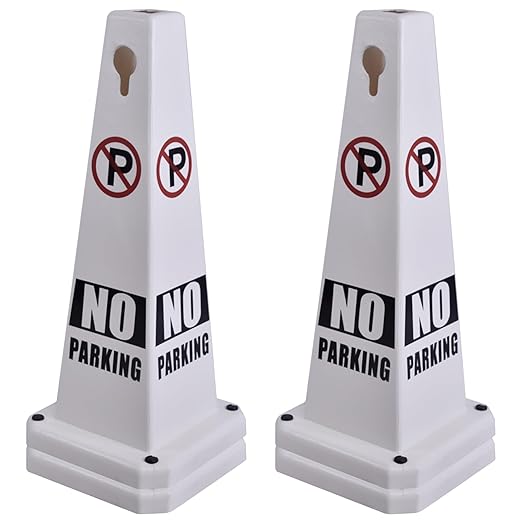 OrangeStar No Parking Cones 4-Pack, 26.5" Large 4-Sided Traffic Cones with Heavy Rubber Base for Parking Lot Control, Safety, Driveway | Indoor Outdoor Use