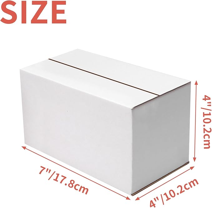 25 Packs Small Shipping Boxes 7x4x4 Inches, White Corrugated Cardboard Box for Shipping, Packing, Business, DIY