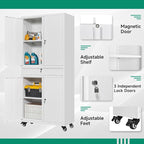 Letaya Metal Garage Storage Cabinet with Wheels,72“ Rolling Tool Cabinet with 4 Door Lock-Adjustable Shelves and Drawer for Garage Home Office Utility Room (White with Wheels)
