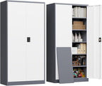 Metal Cabinet,Locking Storage Cabinet with 2 Doors and 5 Adjustbale Shelves,72" Tall Tool Steel Cabinets for Garage,Home Office,School,Gym(Grey & White)